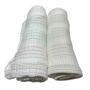 2 Aden + Anais Muslin Swaddle Baby Blankets Pink Aqua Green Gray Stripes Cotton